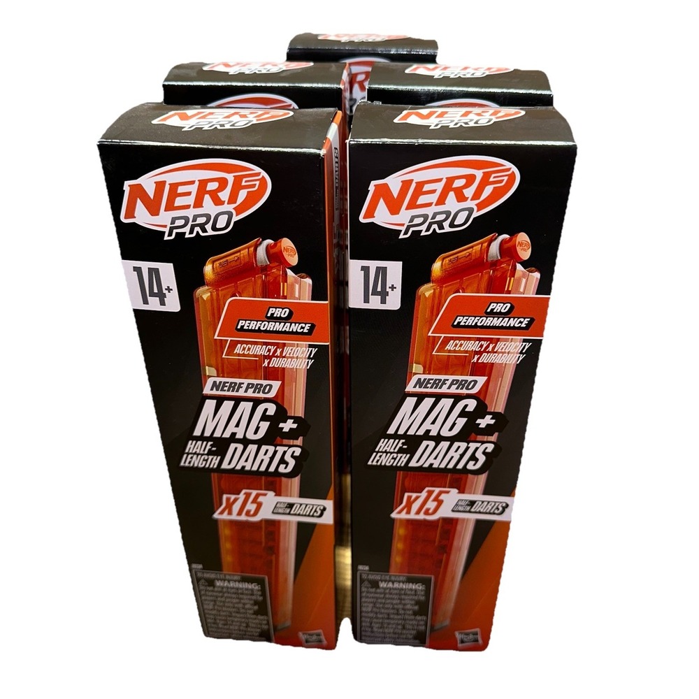 (5 ) Nerf Pro Mag Plus Half-Length Dart Magazine Refill, 15 Darts‎ Each NEW